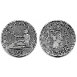 Gobierno Provisional. 1869*(18-69). 5 Pesetas (BC/BC+) (Plata) Ceca de Madrid SN-M