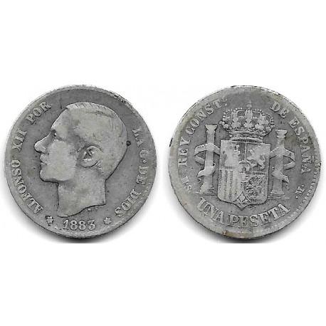 Alfonso XII. 1883*(-----). 1 Peseta (BC) (Plata) Ceca de Madrid MS-M