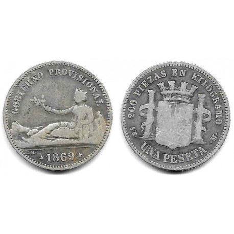 Gobierno Provisional. 1869. 1 Peseta (BC/BC-) (Plata) Ceca de Madrid SN-M