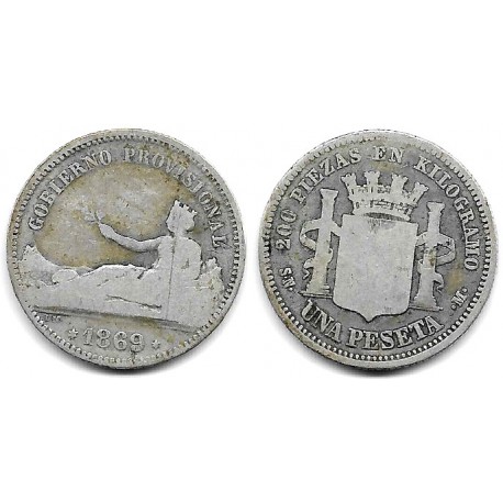 Gobierno Provisional. 1869. 1 Peseta (BC-) (Plata) Ceca de Madrid SN-M