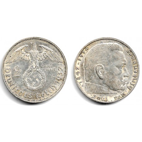 (93) Alemania (III Reich). 1937A. 2 Mark (MBC) (Plata)