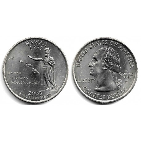 (425) Estados Unidos de América. 2008(D). Quarter Dollar (SC) Hawaii