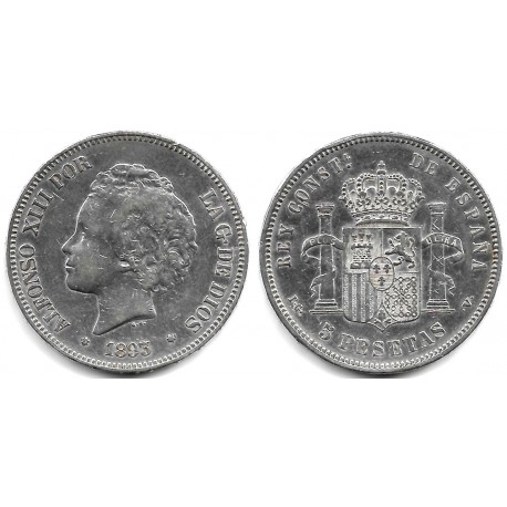Alfonso XIII. 1893*(18---). 5 Pesetas (BC+) (Plata) Ceca de Madrid PG-V