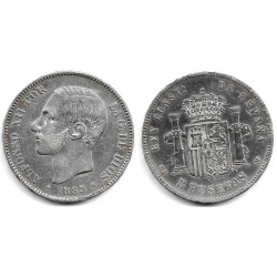 Alfonso XII. 1885*(18-87). 5 Pesetas (BC) (Plata) Ceca de Madrid MS-M