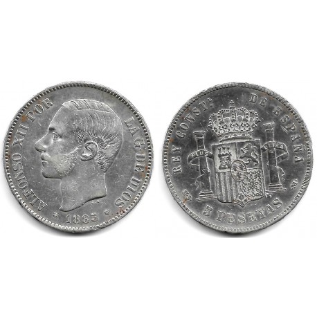 Alfonso XII. 1885*(18-87). 5 Pesetas (BC) (Plata) Ceca de Madrid MS-M