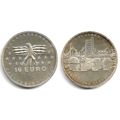 Alemania. 2007(G). 10 Euro (EBC+) (Plata)