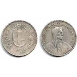 (40) Suiza. 1932(B). 5 Francs (BC+) (Plata)