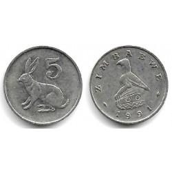 (2) Zimbabue. 1991. 5 Cents (MBC)