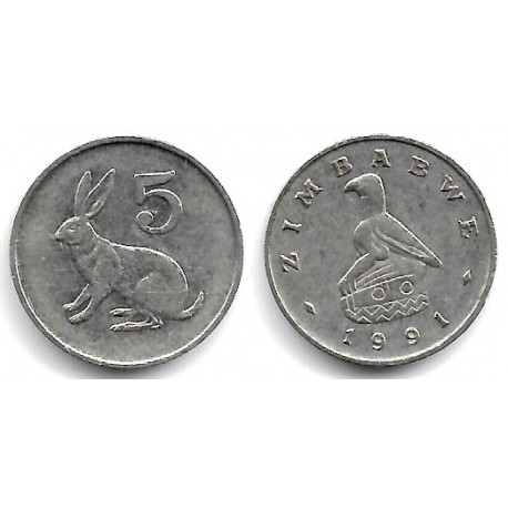 (2) Zimbabue. 1991. 5 Cents (MBC)
