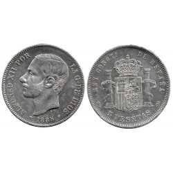 Alfonso XII. 1885*(18-87). 5 Pesetas (BC+) (Plata) Ceca de Madrid MS-M