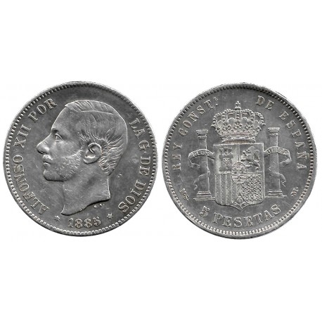 Alfonso XII. 1885*(18-87). 5 Pesetas (BC+) (Plata) Ceca de Madrid MS-M