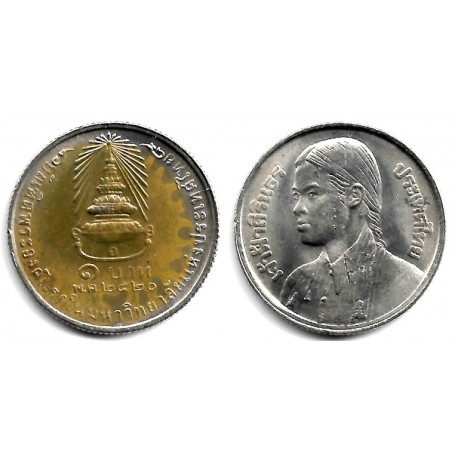 (Y114) Tailandia. 2520. 2 Baht (MBC+) Manchada