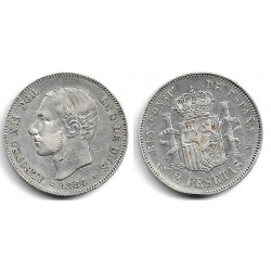 Alfonso XII. 1884*(18-84). 2 Pesetas (MBC) (Plata) Ceca de Madrid MS-M, Manchas
