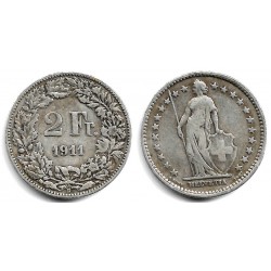 (21) Suiza. 1911B. 2 Francs (BC+) (Plata)