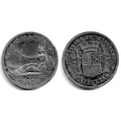 Gobierno Provisional. 1870*(1--73). 2 Pesetas (BC) (Plata) Ceca de Madrid DE-M