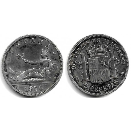 Gobierno Provisional. 1870*(1--73). 2 Pesetas (BC) (Plata) Ceca de Madrid DE-M