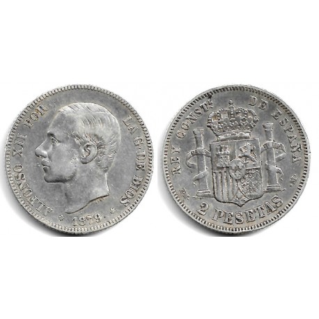 Alfonso XII. 1879*(18-7-). 2 Pesetas (BC/BC+) (Plata) Ceca de Madrid EM-M