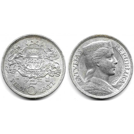 (9) Letonia. 1931. 5 Lati (EBC) (Plata)