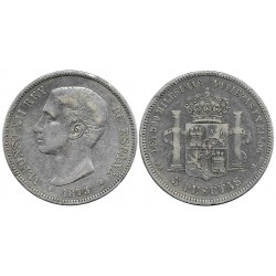 Alfonso XII. 1875*(----5). 5 Pesetas (BC+) (Plata) Ceca de Madrid DE-M