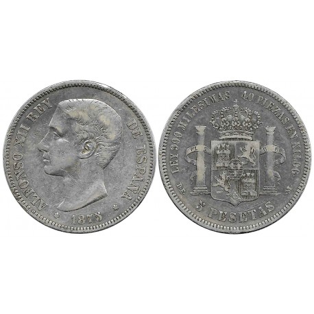 Alfonso XII. 1875*(----5). 5 Pesetas (BC+) (Plata) Ceca de Madrid DE-M