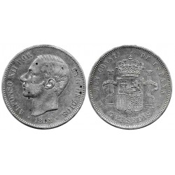 Alfonso XII. 1885*(18-87). 5 Pesetas (MBC) (Plata) Ceca de Madrid MS-M, Manchas