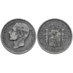 Alfonso XII. 1882*(---8-). 5 Pesetas (BC) (Plata) Ceca de Madrid MS-M