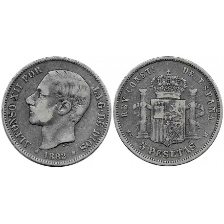 Alfonso XII. 1882*(---8-). 5 Pesetas (BC) (Plata) Ceca de Madrid MS-M