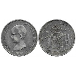 Alfonso XIII. 1890*(---90). 5 Pesetas (BC+) (Plata) Ceca de Madrid MP-M