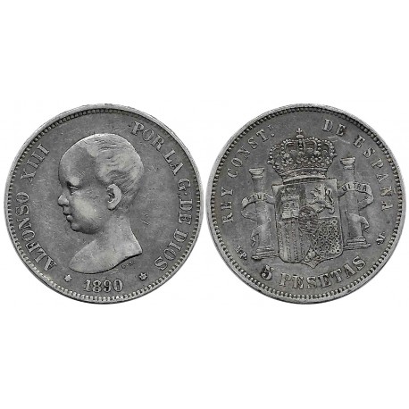 Alfonso XIII. 1890*(---90). 5 Pesetas (BC+) (Plata) Ceca de Madrid MP-M