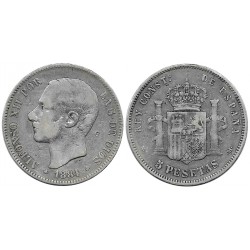 Alfonso XII. 1884*(---84). 5 Pesetas (BC) (Plata) Ceca de Madrid MS-M