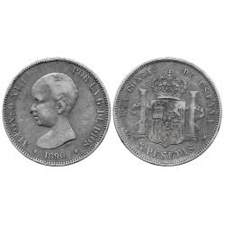Alfonso XIII. 1890*(-8-90). 5 Pesetas (BC) (Plata) Ceca de Madrid MP-M