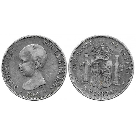 Alfonso XIII. 1890*(-8-90). 5 Pesetas (BC) (Plata) Ceca de Madrid MP-M