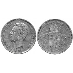 Amadeo I. 1871*(18-71). 5 Pesetas (MBC-) (Plata) Ceca de Madrid SD-M