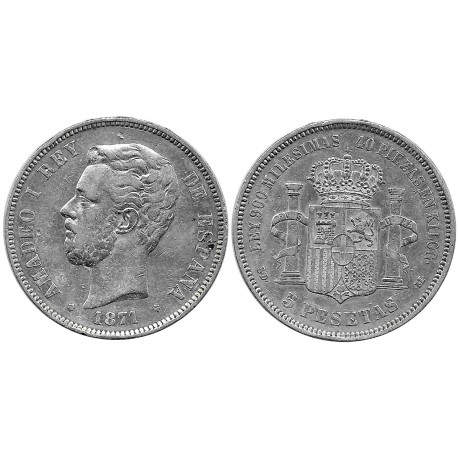 Amadeo I. 1871*(18-71). 5 Pesetas (MBC-) (Plata) Ceca de Madrid SD-M