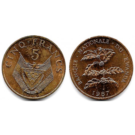 (13) Ruanda. 1987. 5 Francs (MBC+/EBC-) Manchas