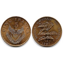(13) Ruanda. 1987. 5 Francs (EBC) Manchas