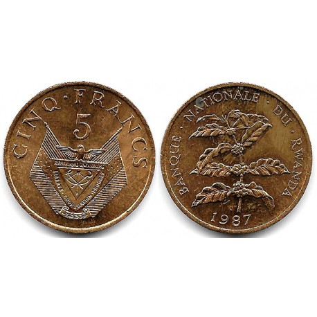 (13) Ruanda. 1987. 5 Francs (EBC) Manchas
