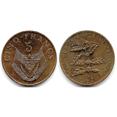 (13) Ruanda. 1987. 5 Francs (MBC+) Manchas