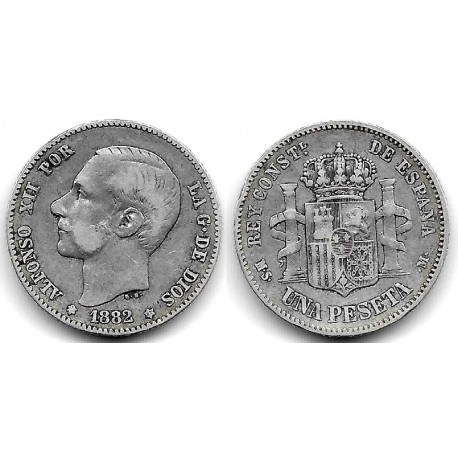 Alfonso XII. 1882*(---82). 1 Peseta (BC+) (Plata) Ceca de Madrid MS-M