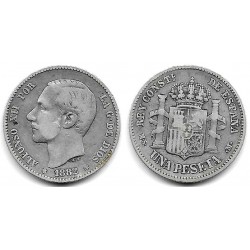 Alfonso XII. 1882*(18-82). 1 Peseta (BC+) (Plata) Ceca de Madrid MS-M