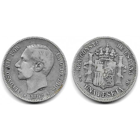 Alfonso XII. 1882*(18-82). 1 Peseta (BC+) (Plata) Ceca de Madrid MS-M