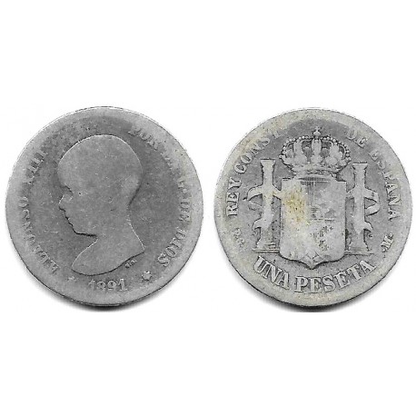 Alfonso XIII. 1891*(-----). 1 Peseta (RC+) (Plata) Ceca de Madrid PG-M