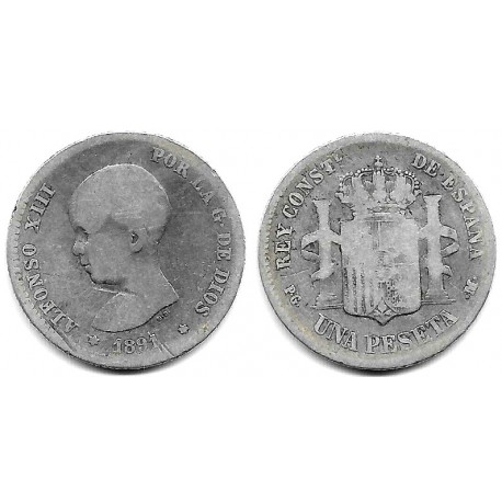Alfonso XIII. 1891*(-----). 1 Peseta (RC+) (Plata) Ceca de Madrid PG-M