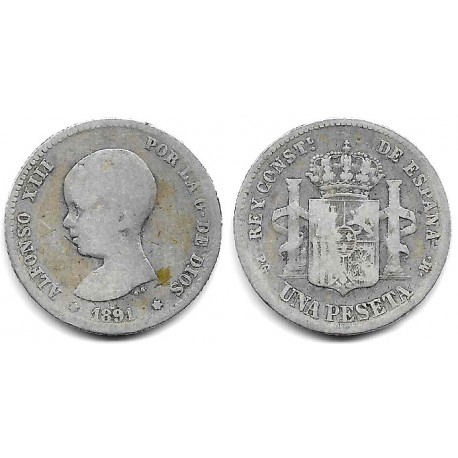 Alfonso XIII. 1891*(-----). 1 Peseta (RC+) (Plata) Ceca de Madrid PG-M
