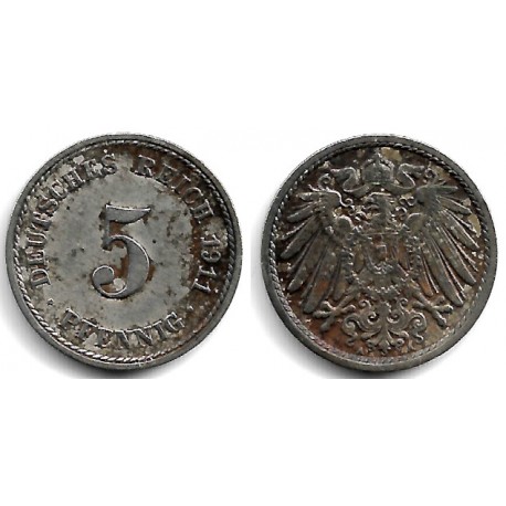 (11) Imperio Alemán. 1911(A). 5 Pfennig (MBC-)