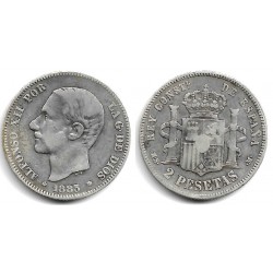 Alfonso XII. 1883*(18-83). 2 Pesetas (BC) (Plata) Ceca de Madrid MS-M