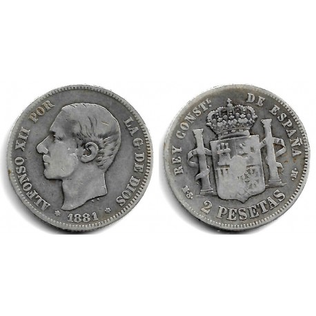 Alfonso XII. 1881*(18-81). 2 Pesetas (BC) (Plata) Ceca de Madrid MS-M