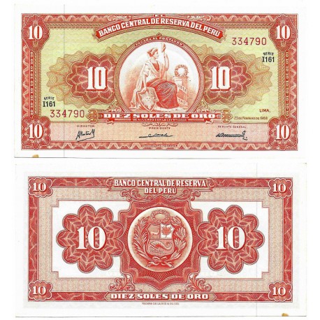 (84a) Perú. 1968. 10 Soles de Oro (SC-) Leve Mancha