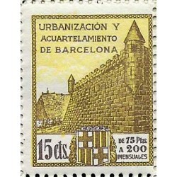 Viñeta. Urbanización y Acuartelamiento de Barcelona. 15 Céntimos (Nuevo)
