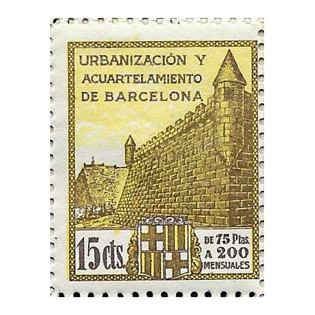 Viñeta. Urbanización y Acuartelamiento de Barcelona. 15 Céntimos (Nuevo)